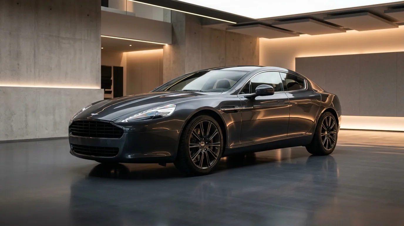 Illustrative image: Polished dark metallic sedan under studio lighting showcasing gloss and paint finish