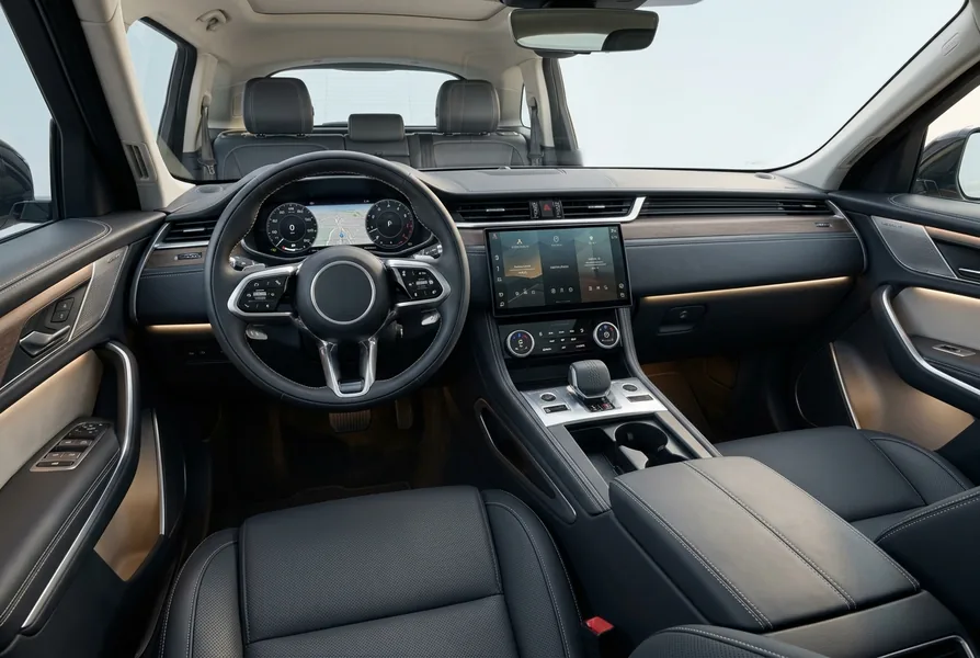 Illustrative image: Clean luxury car interior featuring pristine leather steering wheel and detailed dashboard